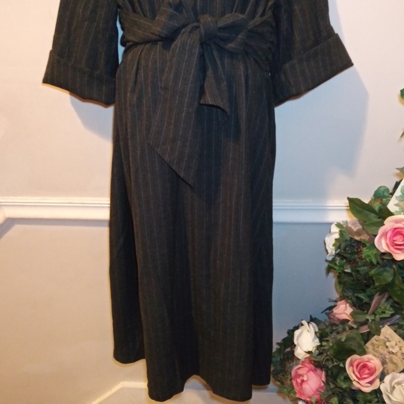 Isabella Oliver Gray-White Pinstripe Tie Waist Maternity Dress - Picture 3 of 11